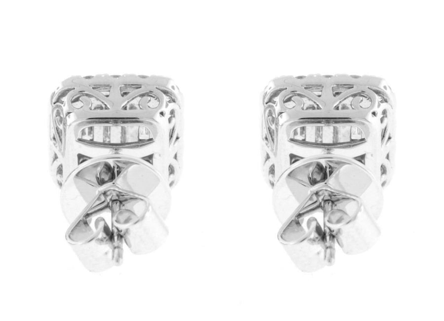 1.51ct Baguette and Round Diamond Stud Earrings 18k White Gold