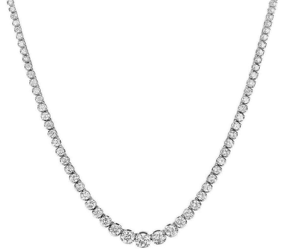 7.44ct Graduated Diamond Tennis Riviera Necklace 14k White Gold 17inch