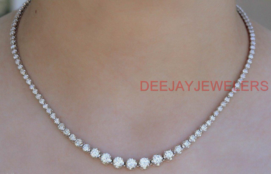8.55ct Graduated Diamond Tennis Riviera Necklace 14k White Gold