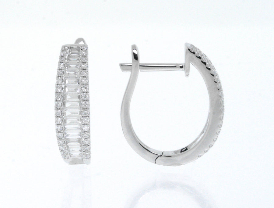 0.77ct Baguette Diamond Hoop Earrings 18k White Gold