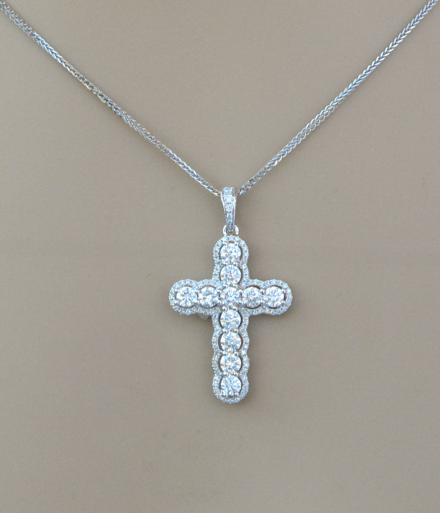 1.31ct Diamond Cross Pendant Necklace 18k White Gold