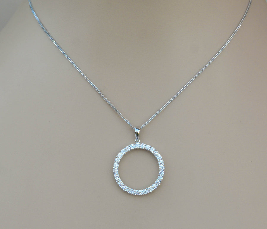 1.50ct Diamond Circle Pendant Necklace 18k White Gold
