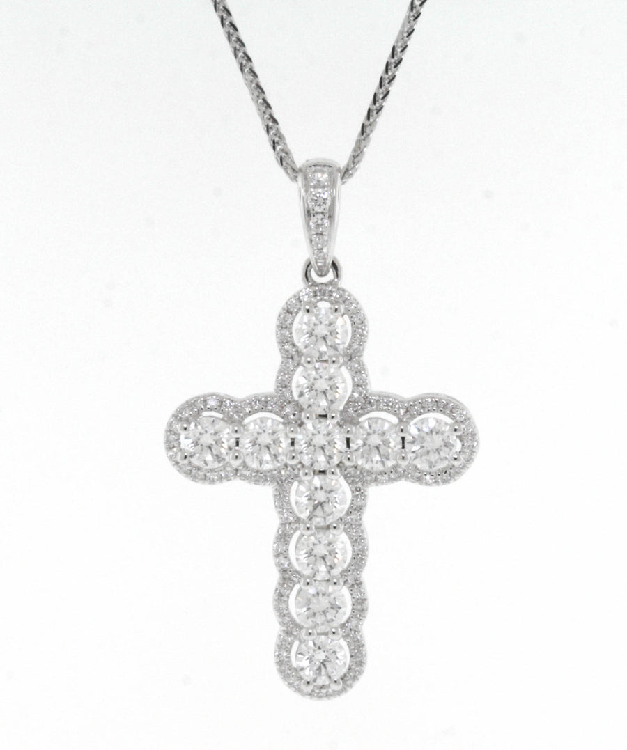 1.31ct Diamond Cross Pendant Necklace 18k White Gold