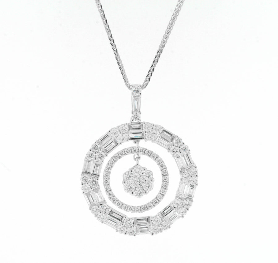 2.31ct Diamond Pendant Necklace 18k White Gold Baguette Circles