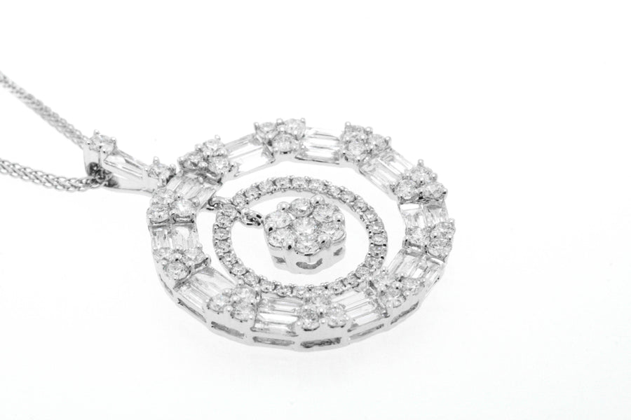 2.31ct Diamond Pendant Necklace 18k White Gold Baguette Circles