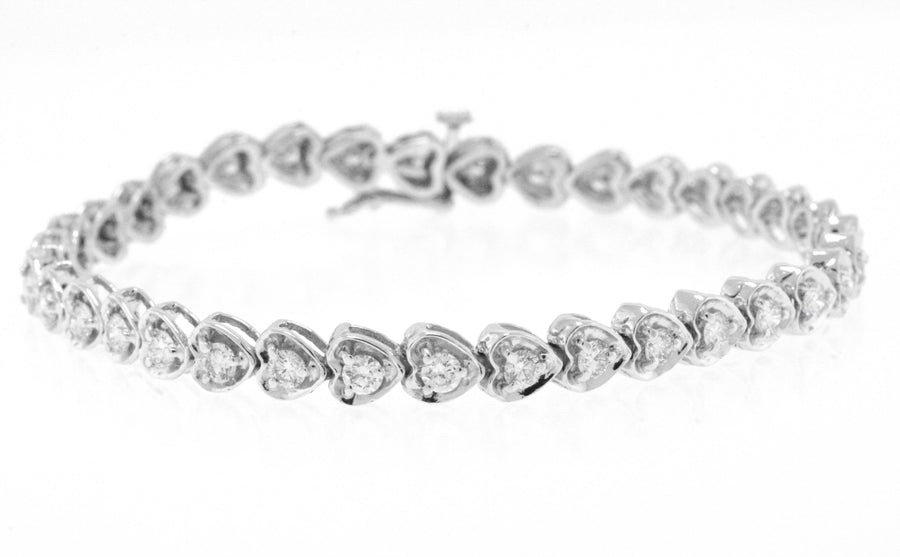 3.00ct Diamond Heart Tennis Bracelet 14k White Gold