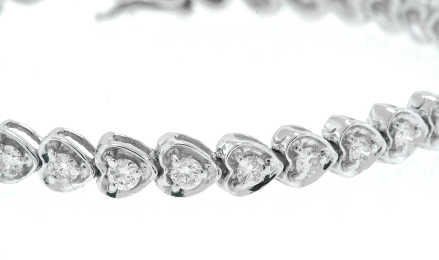 3.00ct Diamond Heart Tennis Bracelet 14k White Gold