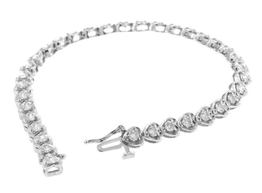 3.00ct Diamond Heart Tennis Bracelet 14k White Gold