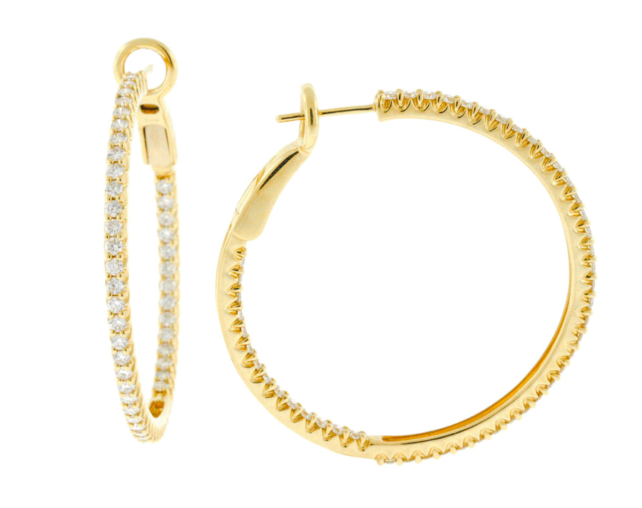 2.93ct Diamond Inside Out Hoop Earrings 18k Yellow Gold Large Round