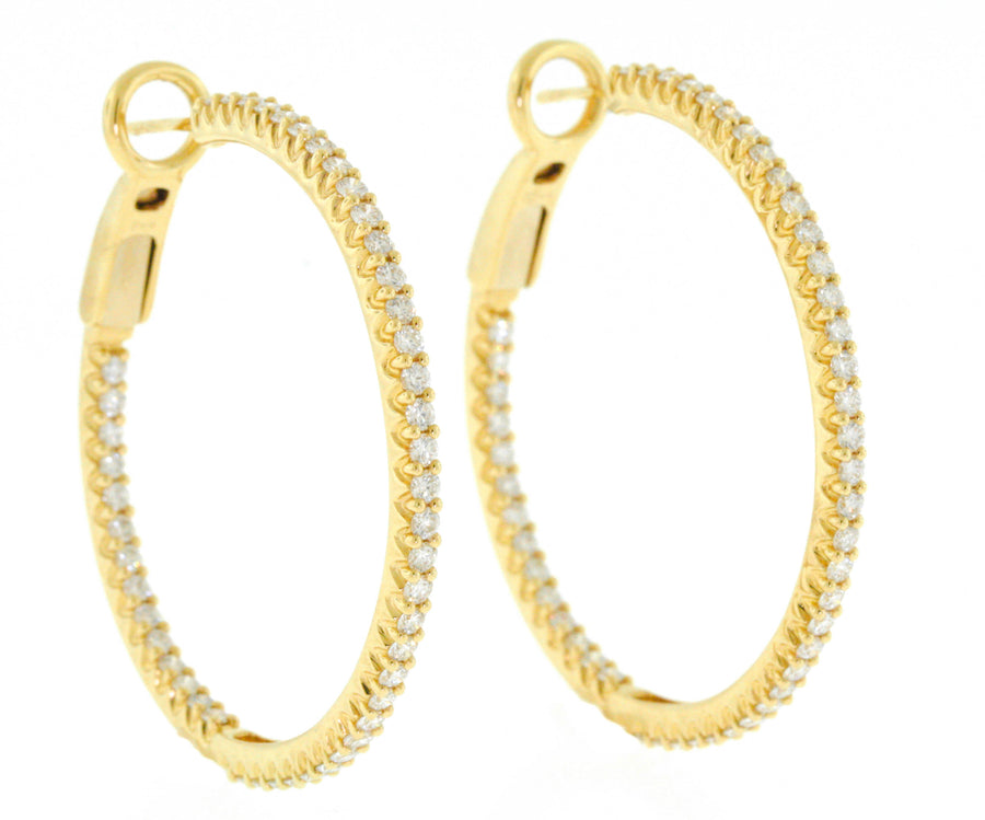 2.93ct Diamond Inside Out Hoop Earrings 18k Yellow Gold Large Round