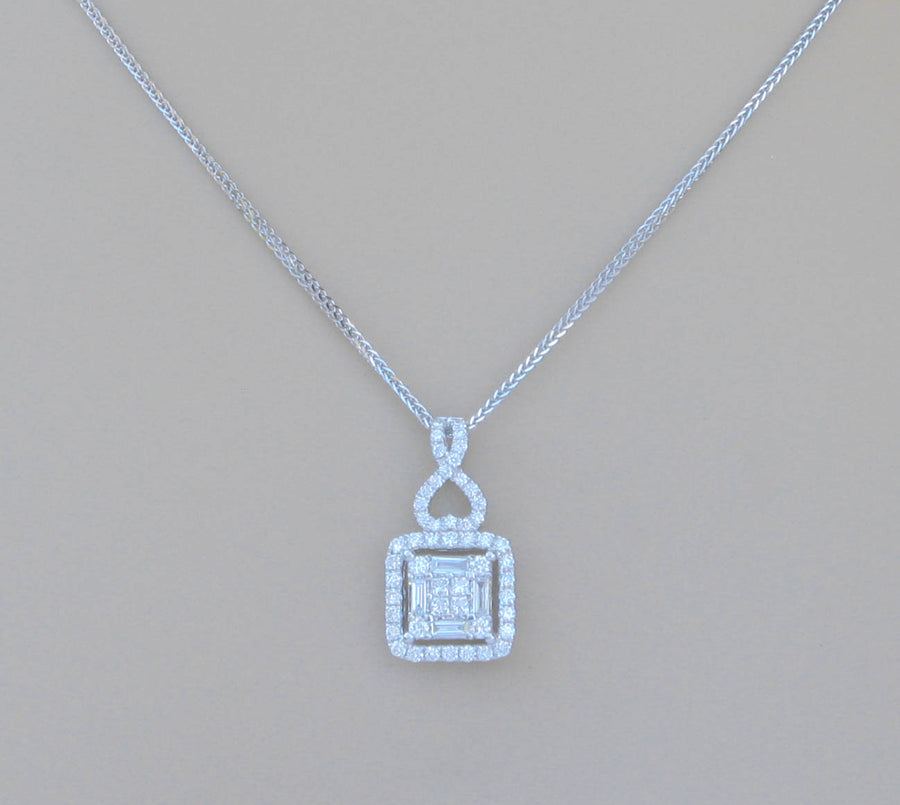 0.63ct Baguette Diamond Pendant Slide Necklace 18k White Gold