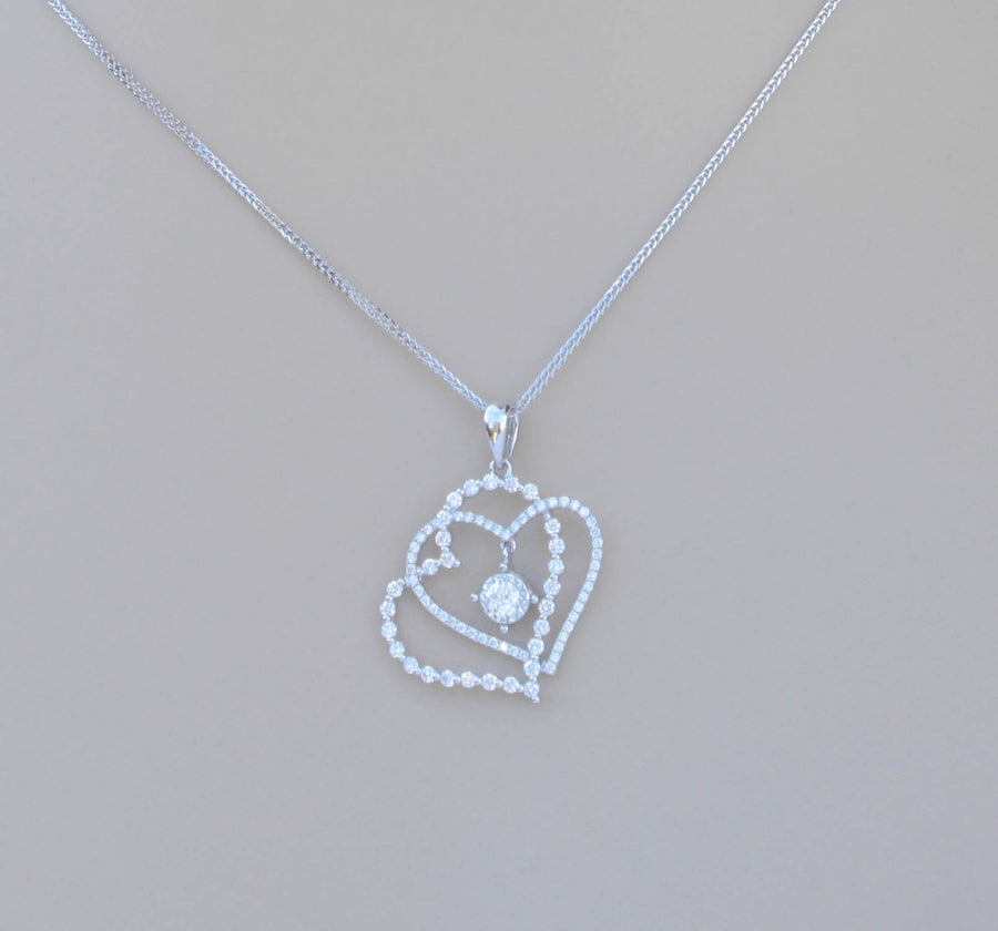 0.73ct Diamond Hearts Pendant Necklace 18k White Gold