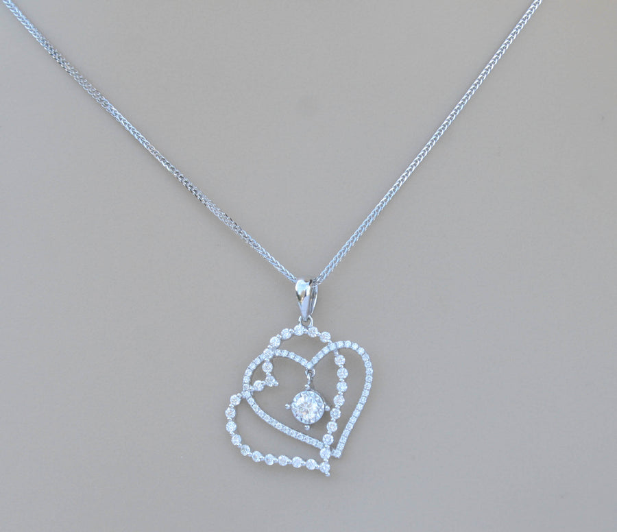 0.73ct Diamond Hearts Pendant Necklace 18k White Gold