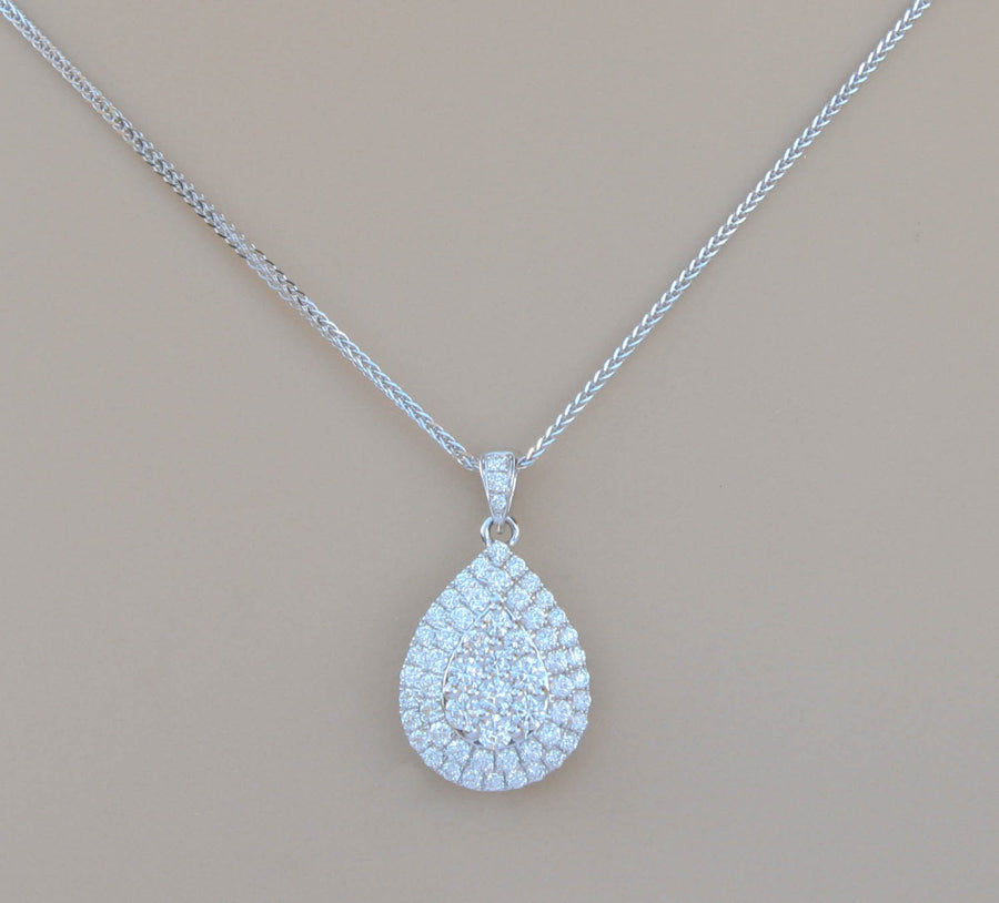 0.90ct Diamond Teardrop Pendant Necklace 18k White Gold