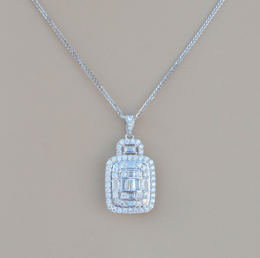 1.16ct Baguette Diamond Pendant Necklace 18k White Gold