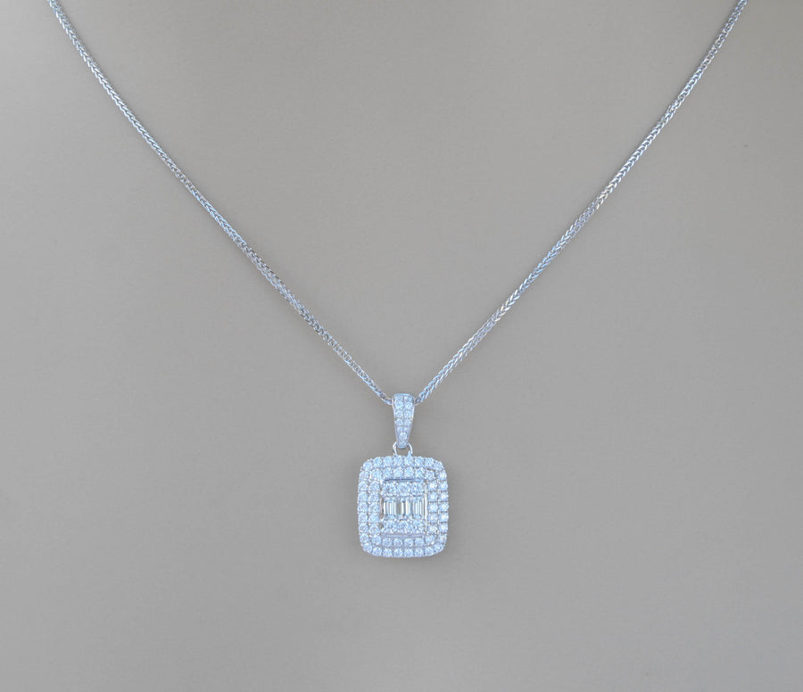 0.83ct Diamond Pendant Necklace 18k White Gold Baguette