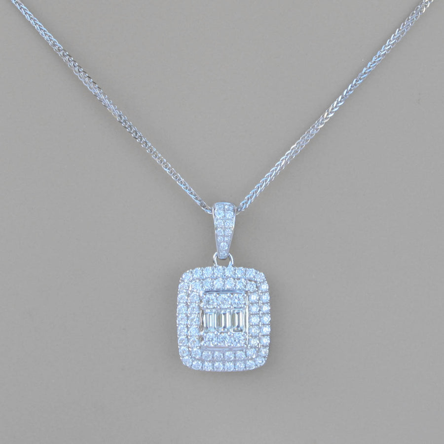 0.83ct Diamond Pendant Necklace 18k White Gold Baguette