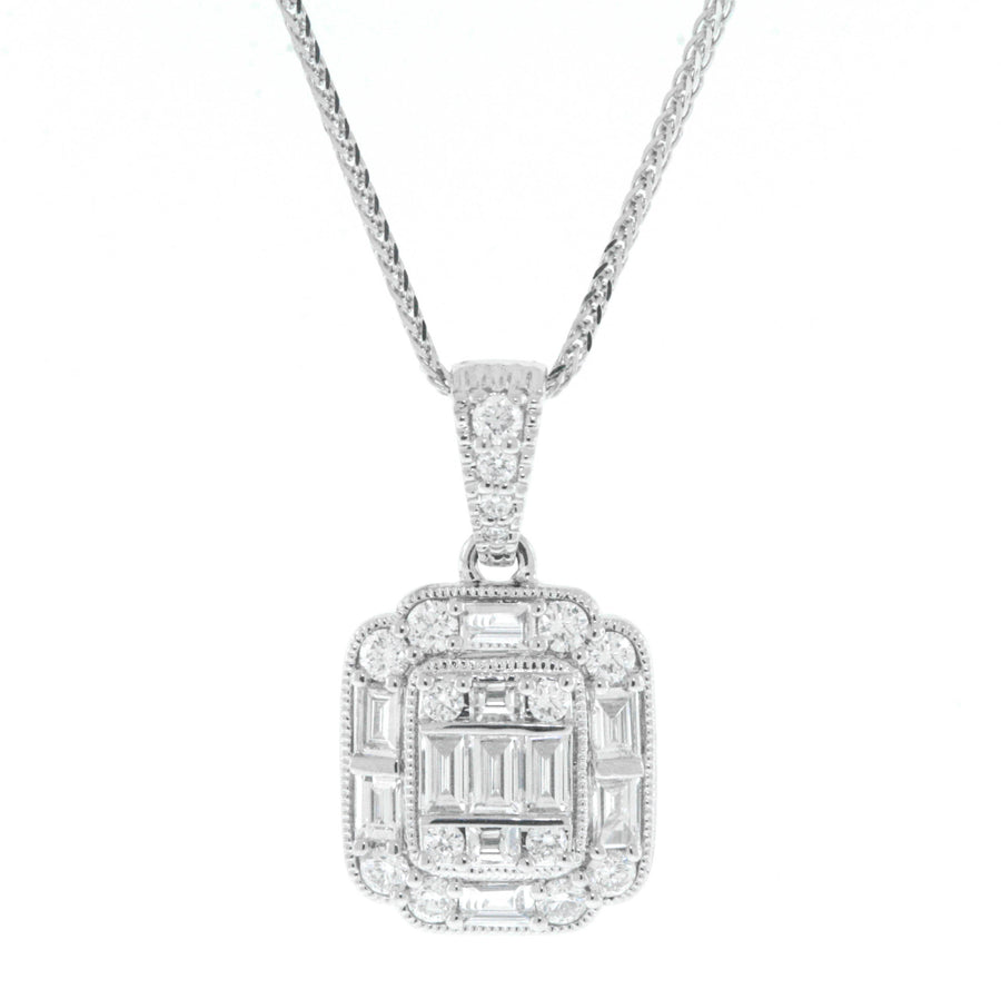 0.83ct Baguette Diamond Pendant Necklace 18k White Gold