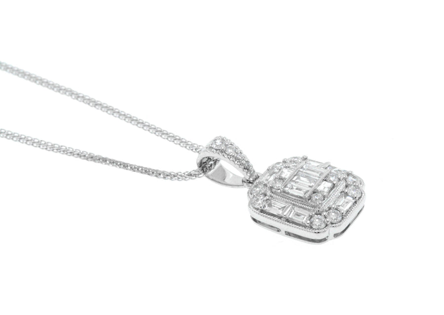 0.83ct Baguette Diamond Pendant Necklace 18k White Gold