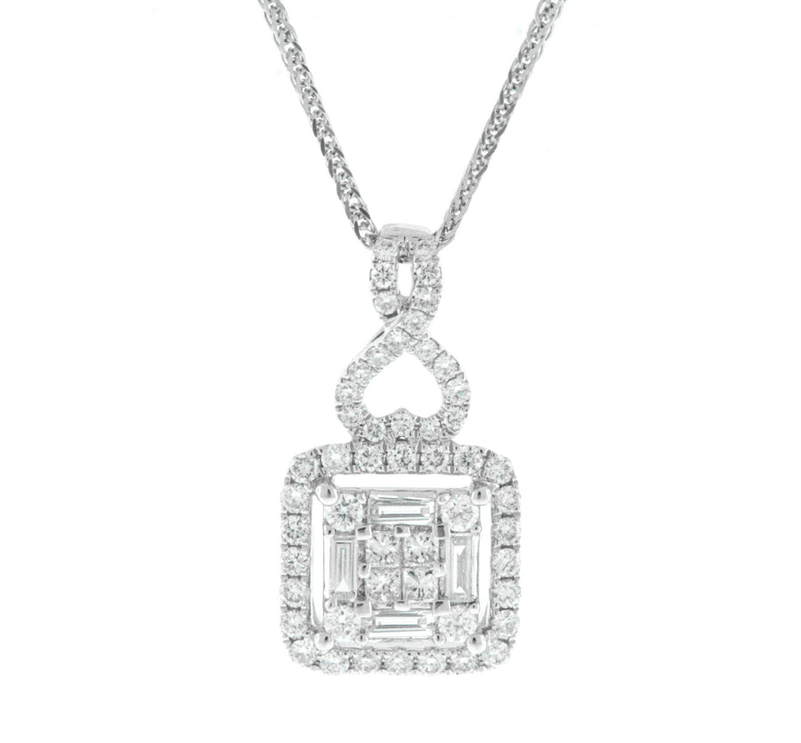 0.63ct Baguette Diamond Pendant Slide Necklace 18k White Gold