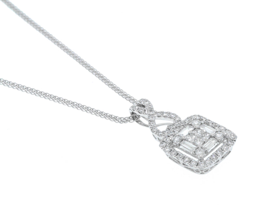 0.63ct Baguette Diamond Pendant Slide Necklace 18k White Gold