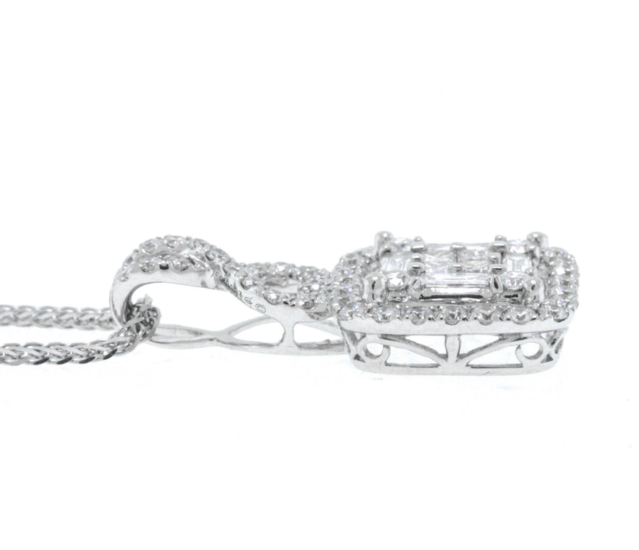 0.63ct Baguette Diamond Pendant Slide Necklace 18k White Gold