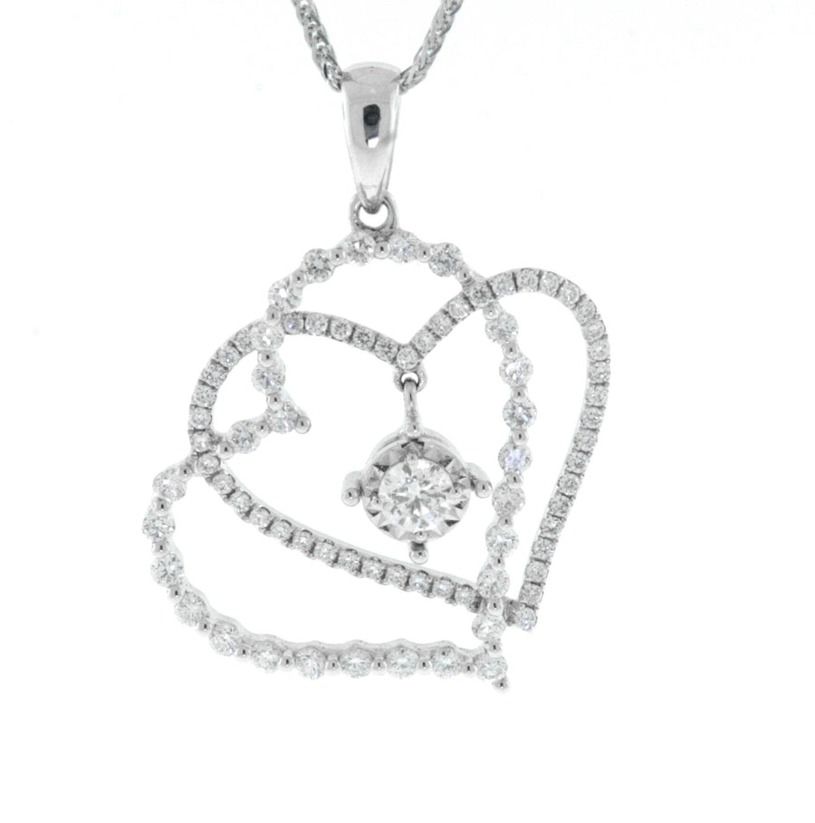 0.73ct Diamond Hearts Pendant Necklace 18k White Gold