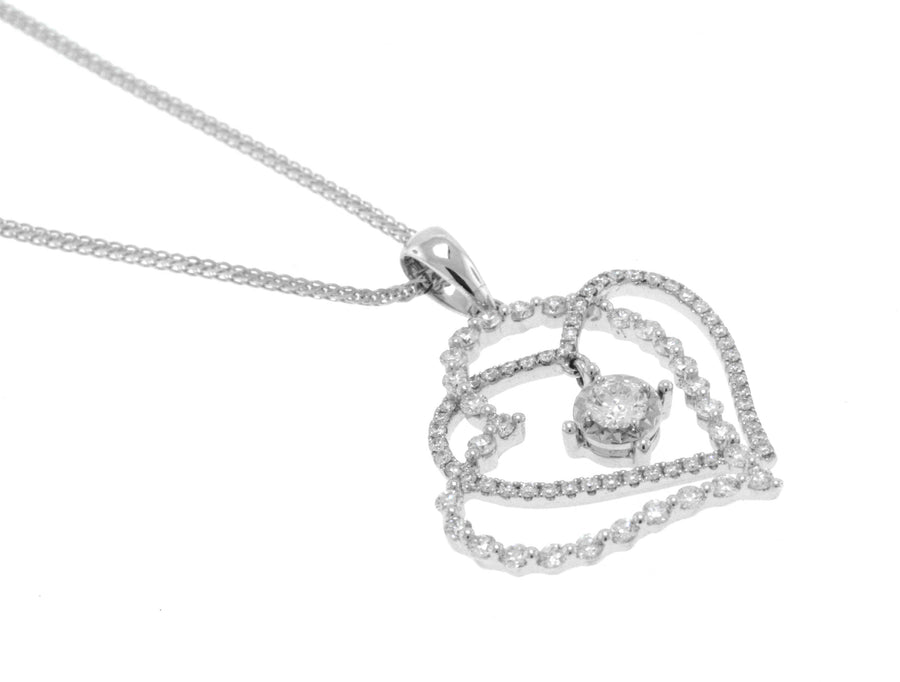 0.73ct Diamond Hearts Pendant Necklace 18k White Gold