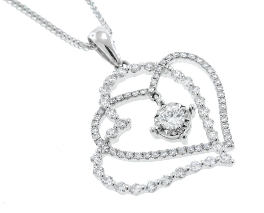 0.73ct Diamond Hearts Pendant Necklace 18k White Gold