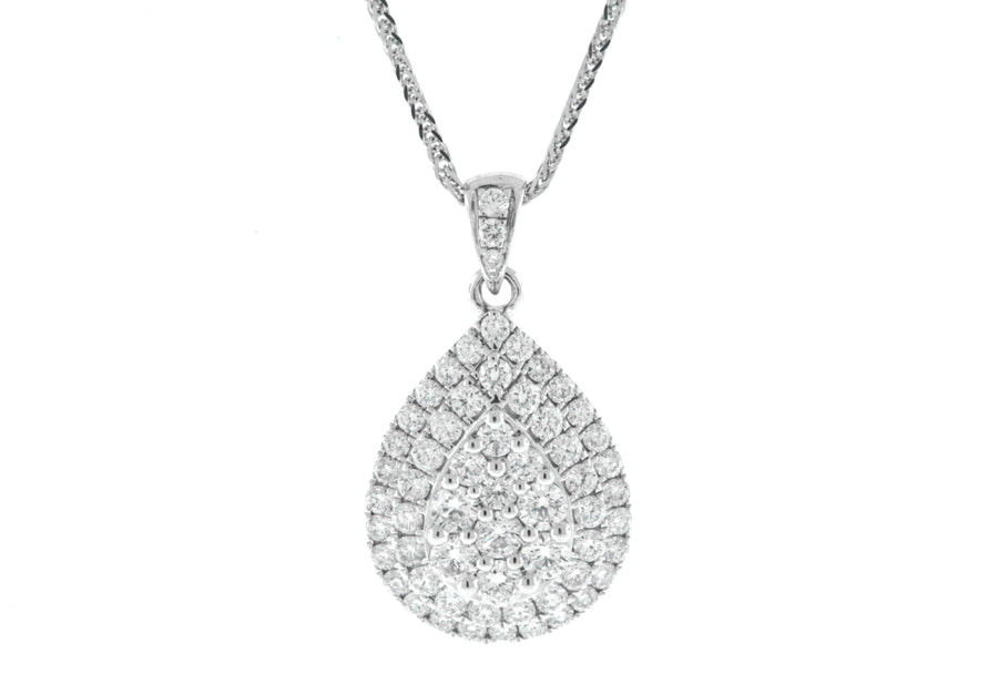 0.90ct Diamond Teardrop Pendant Necklace 18k White Gold