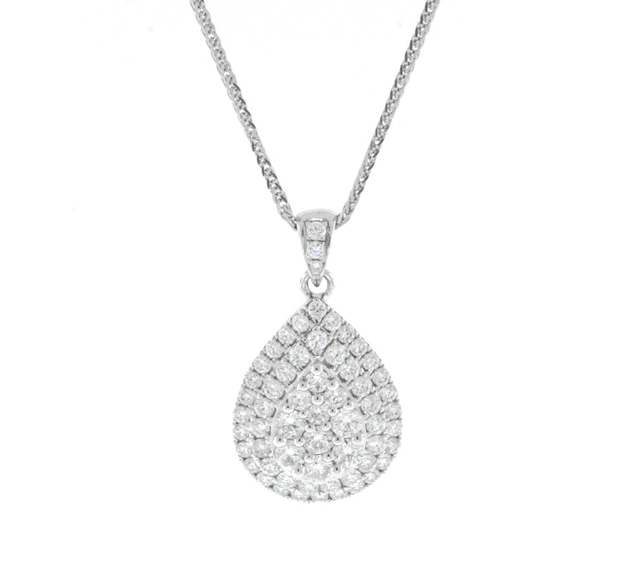 0.90ct Diamond Teardrop Pendant Necklace 18k White Gold