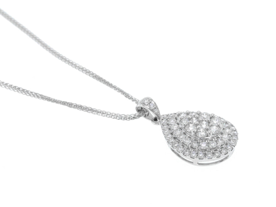 0.90ct Diamond Teardrop Pendant Necklace 18k White Gold