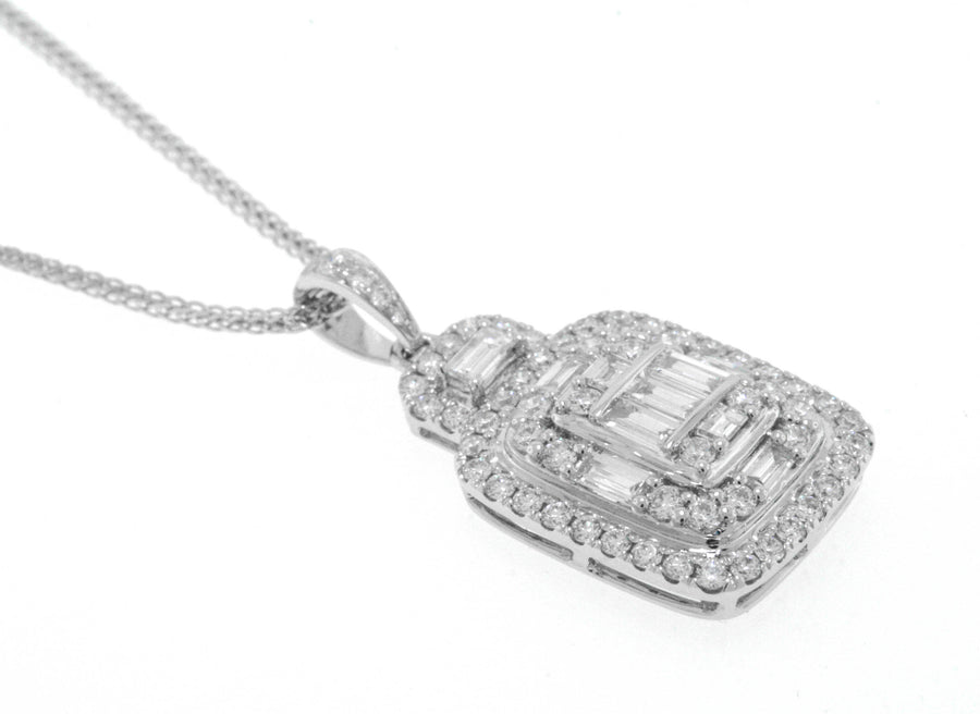 1.16ct Baguette Diamond Pendant Necklace 18k White Gold