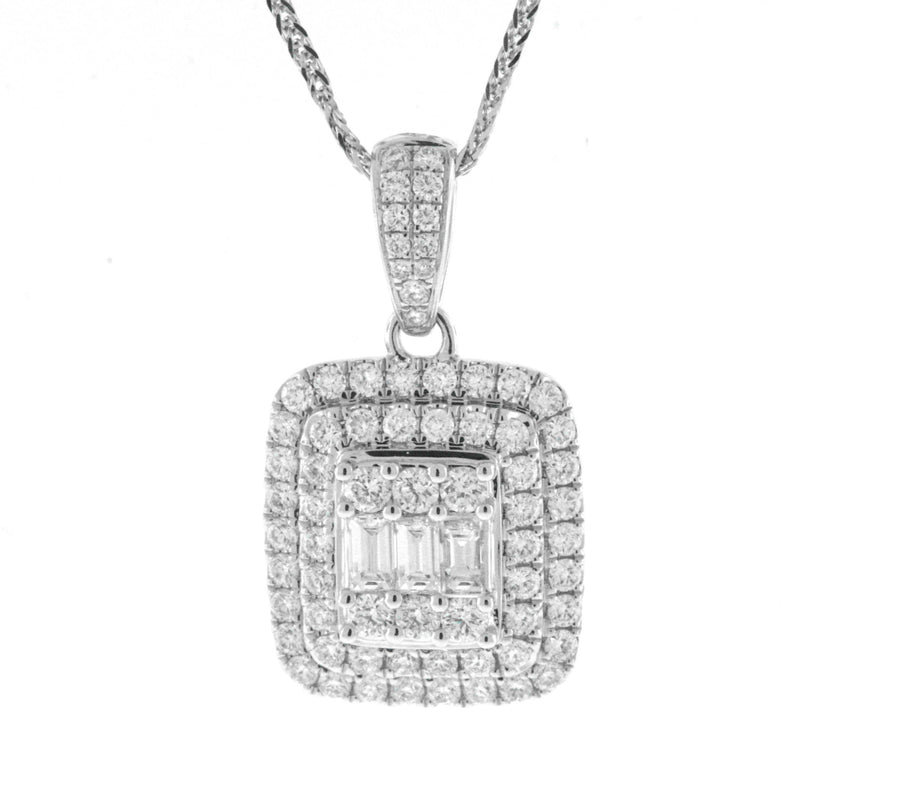 0.83ct Diamond Pendant Necklace 18k White Gold Baguette