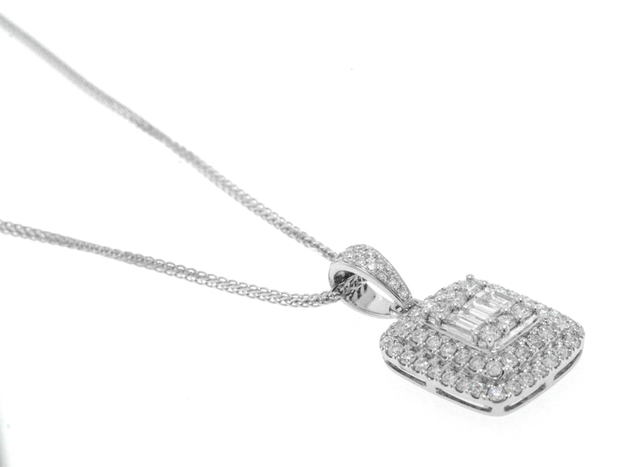 0.83ct Diamond Pendant Necklace 18k White Gold Baguette