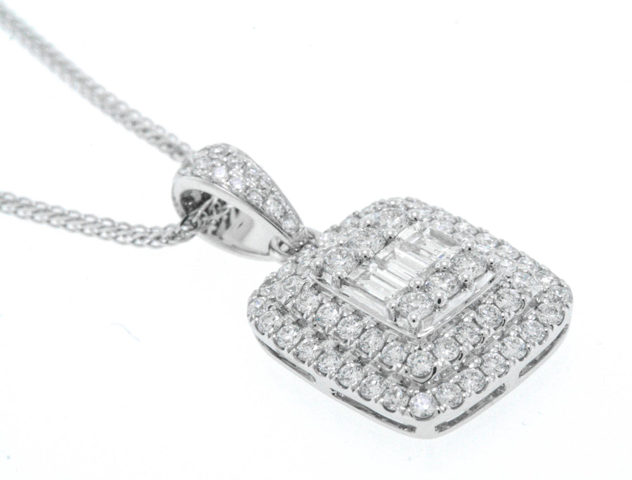 0.83ct Diamond Pendant Necklace 18k White Gold Baguette