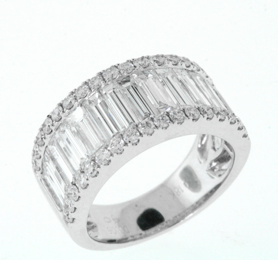 3.06ct Baguette Diamond Statement Ring 18k White Gold Band