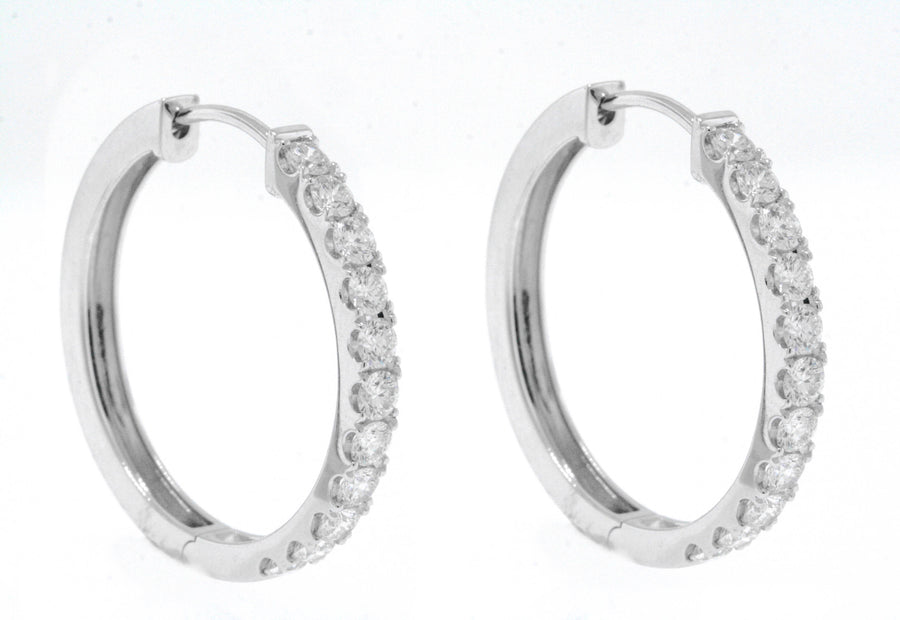 2ct Diamond Hoop Earrings Round 18k White Gold โ DeeJay Jewelers