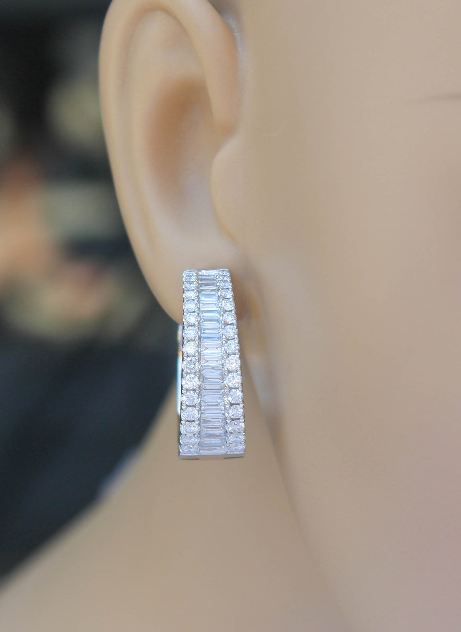 2.84ct Baguette Diamond Hoop Earrings 18k White Gold