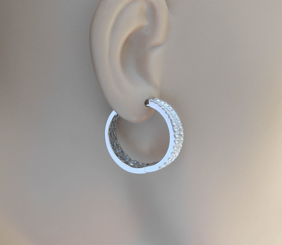 2.84ct Baguette Diamond Hoop Earrings 18k White Gold