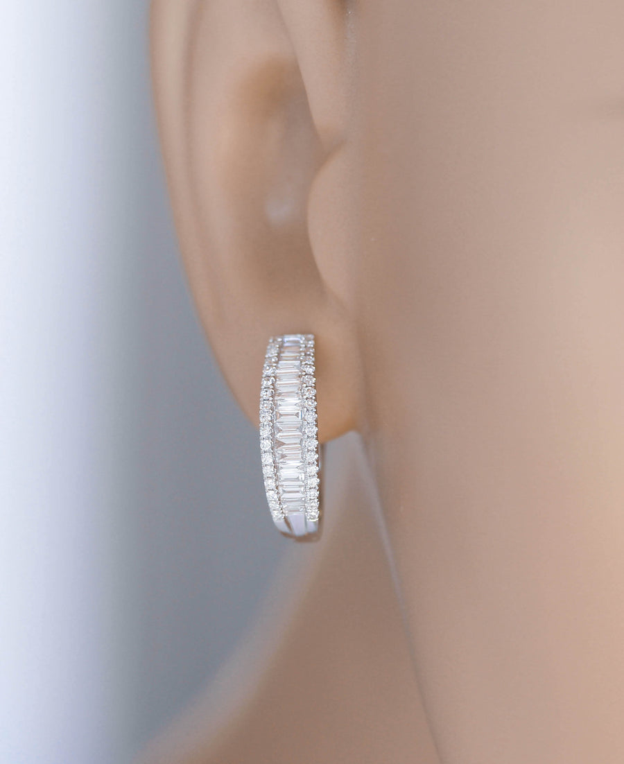 0.77ct Baguette Diamond Hoop Earrings 18k White Gold