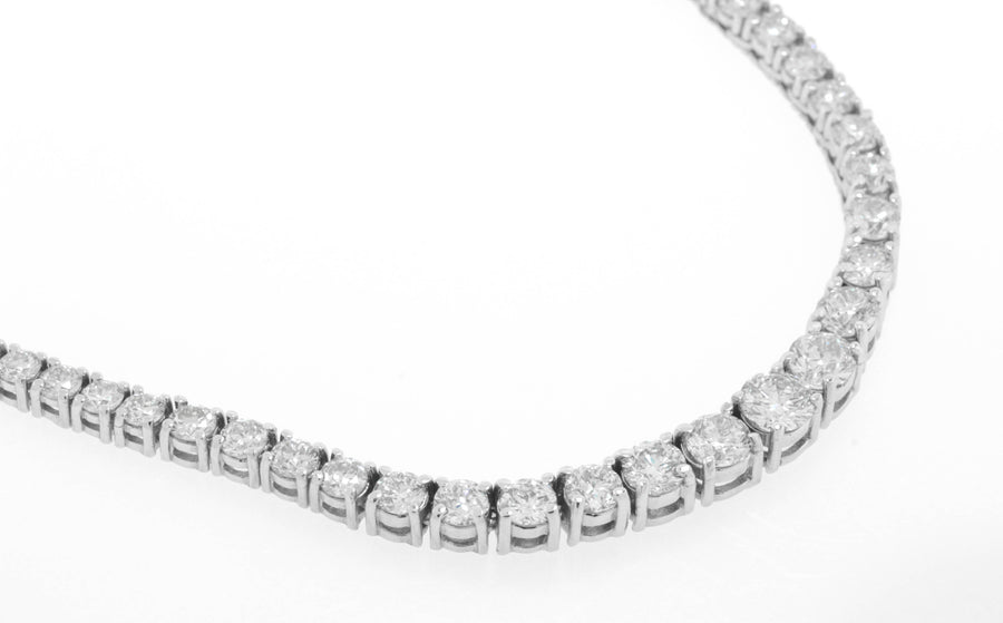 13ct Graduated Diamond Tennis Necklace Riviera 14k White Gold