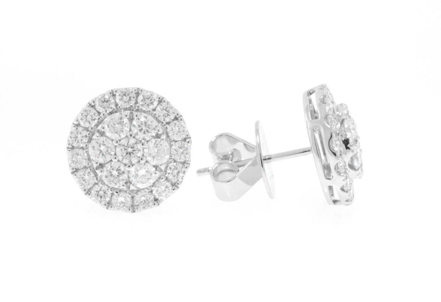 1.77ct Diamond Halo Stud Earrings 18k White Gold 12mm