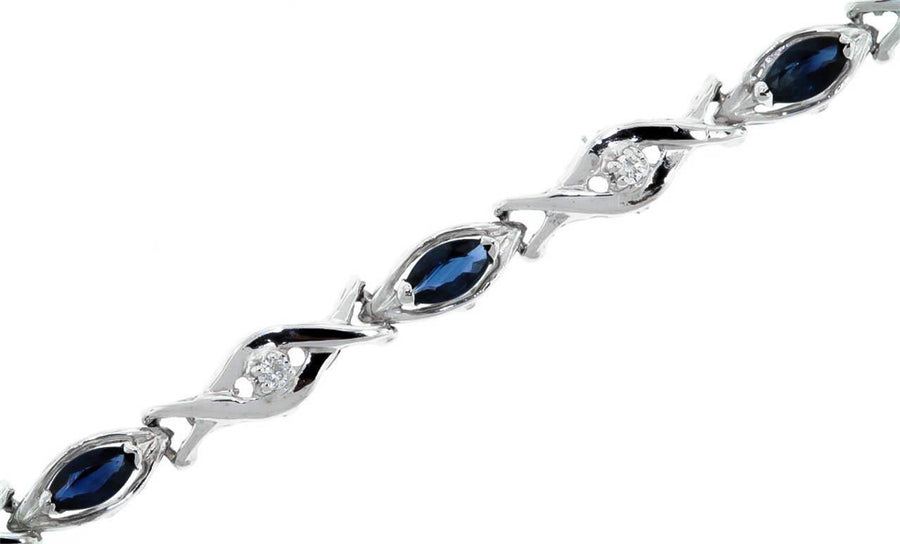 2.10ct Marquise Sapphire and Diamond Bracelet 14k White Gold