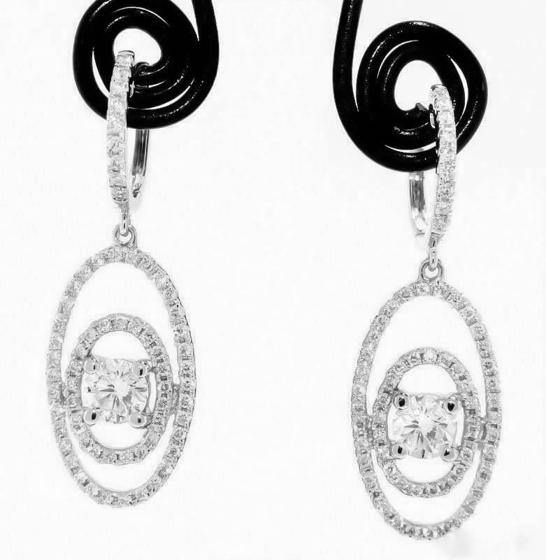 1.35ct Diamond Dangle Earrings Drop 18k White Gold