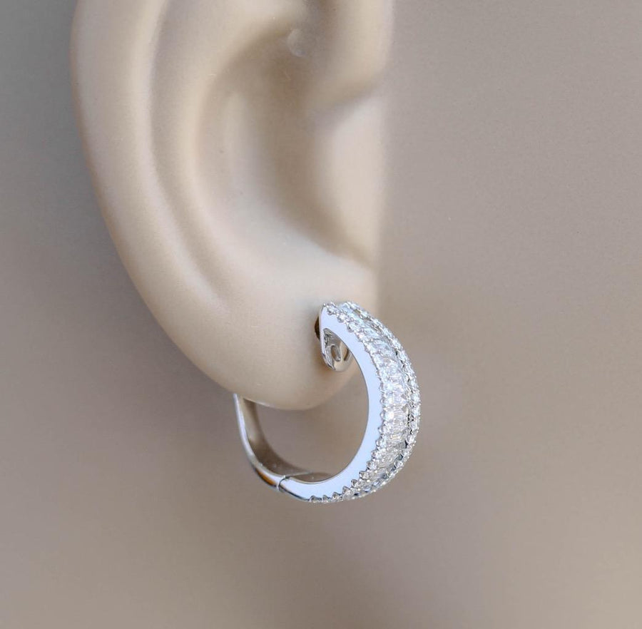 1.37ct Baguette Diamond Hoop Earrings 18k White Gold Omega Back