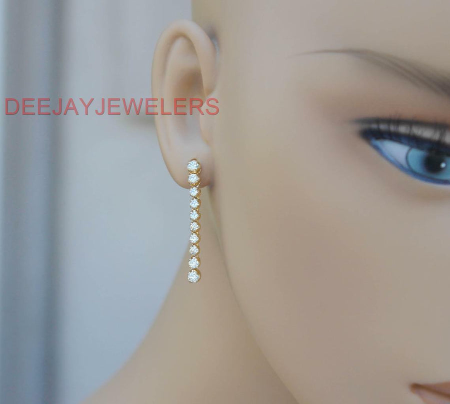 1.20ct Diamond Dangle Tennis Earrings 14k Yellow Gold