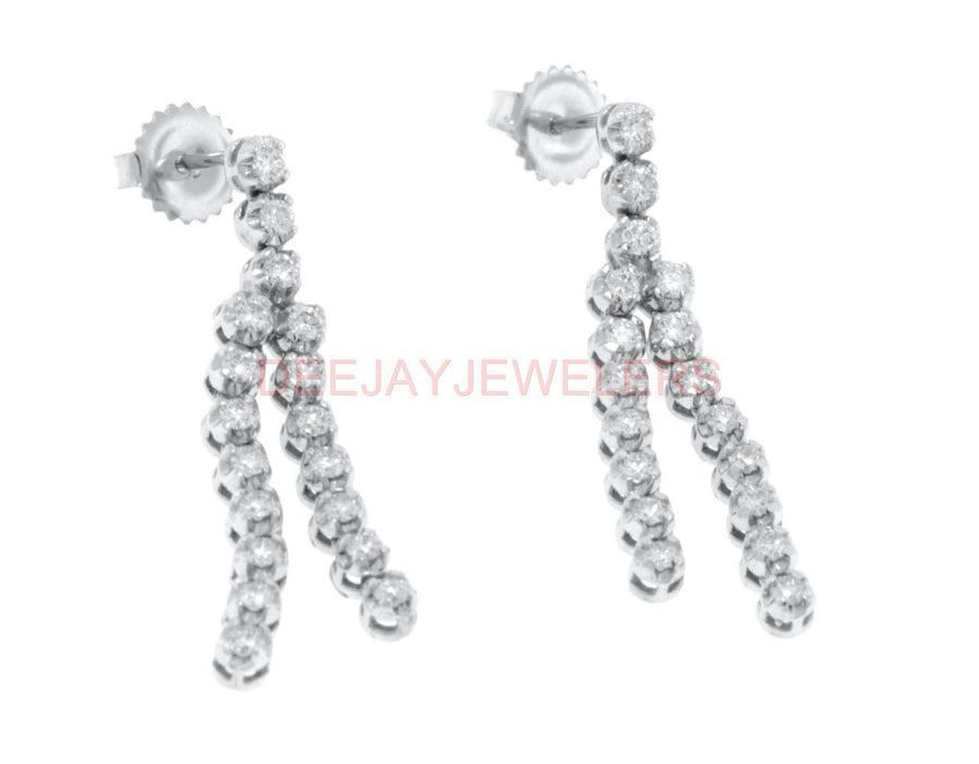 1.20ct Diamond Tennis Earrings Double Dangle 14k White Gold