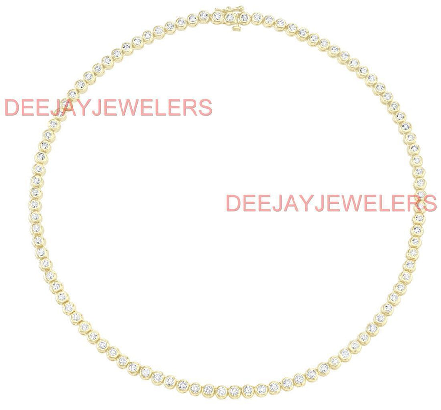 9ct Bezel Diamond Eternity Tennis Necklace 14k Yellow Gold
