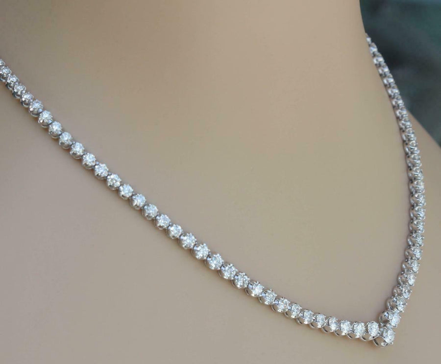 9.42ct Diamond V Tennis Necklace 14k White Gold